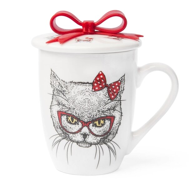 Kubek porcelanowy z zaparzaczem i pokrywką Tadar Loop Kocica 350 ml