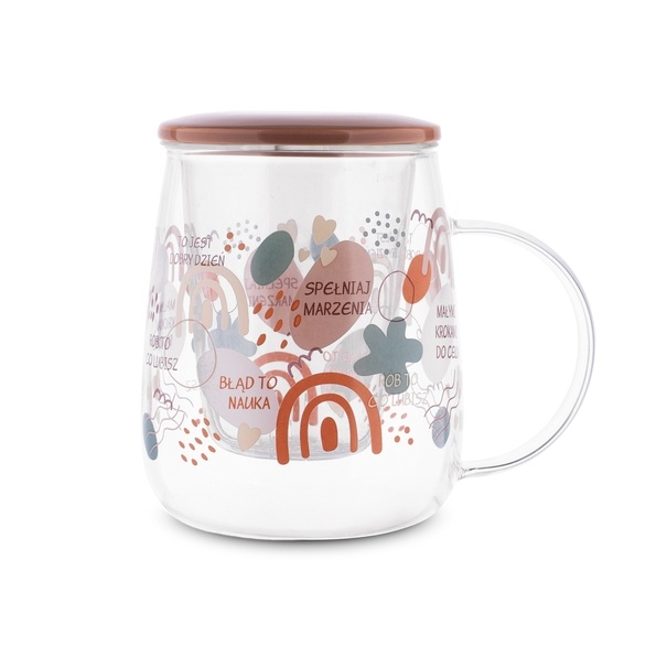 Kubek szklany z zaparzaczem i ceramiczną pokrywką Tadar Spełniaj marzenia 500 ml