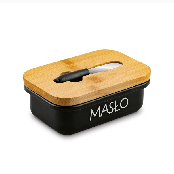 Maselniczka stalowa z pokrywką i nożykiem Tadar 15,5 x 10,5 x 6,5 cm czarna