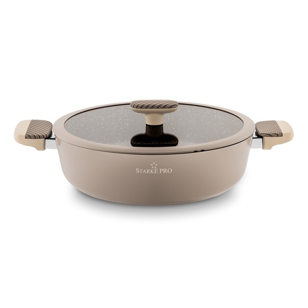 Patelnia na indukcję non stick krótkie uchwyty z pokrywką Starke Pro Light Coffee 28 cm