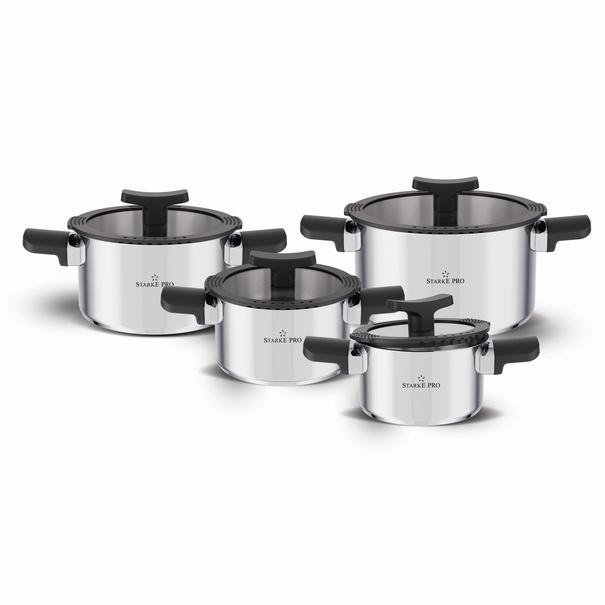 Zestaw garnków nierdzewnych z pokrywkami Starke Pro Eterno 8 elementów