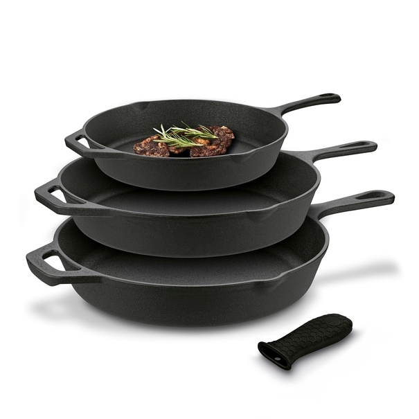 Zestaw 3 patelni żeliwnych z nakładką silikonową Konighoffer 20 cm 24,5 cm 29 cm