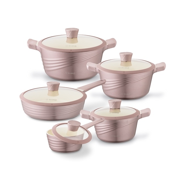 Zestaw garnków ceramicznych na indukcję Starke Pro Naturale Rose Gold 10 elementów