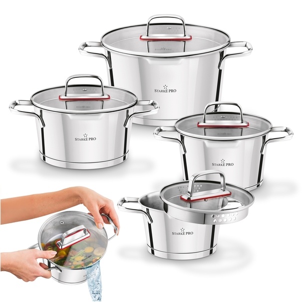 Zestaw garnk&oacute;w nierdzewnych z pokrywkami Starke Pro Speziale 8 element&oacute;w
