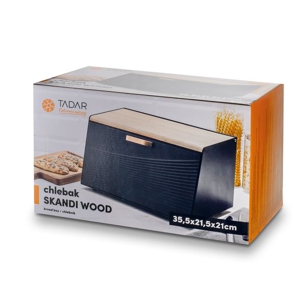 Chlebak stalowy Tadar Skandi Wood 20,5 x 35,5 x 21,5 cm czarny