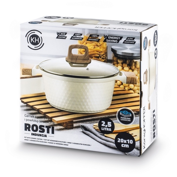 Garnek z powłoką ceramiczną na indukcję Konighoffer Rosti 20 cm kremowy