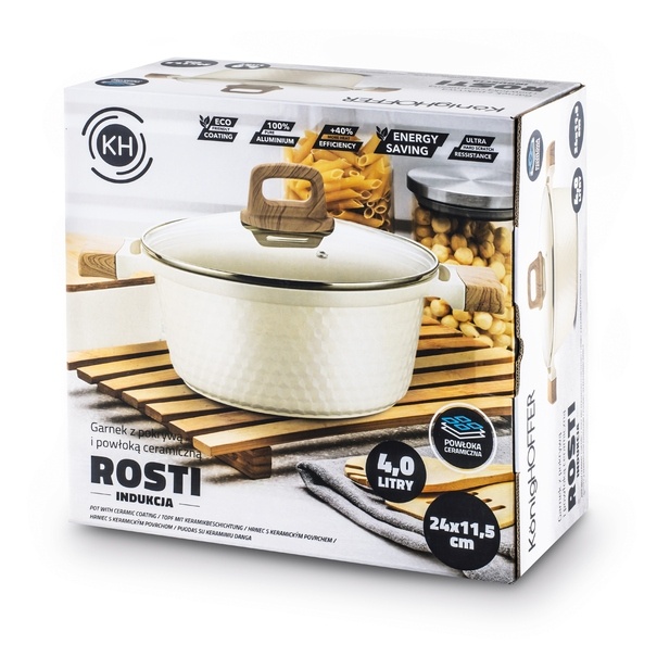 Garnek z powłoką ceramiczną na indukcję Konighoffer Rosti 24 cm kremowy