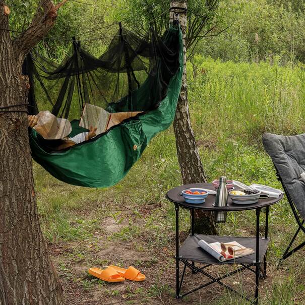 Hamak ogrodowy z moskitierą i linami Tadar Kemping 270 x 140 cm zielony