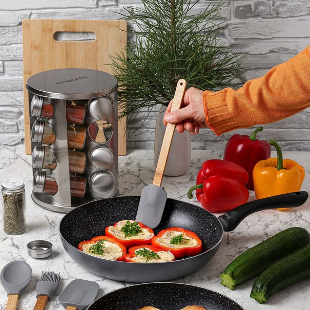 Komplet 3 patelni na indukcję z pokrywkami Tadar Amarantina Grey 20 24 28 cm