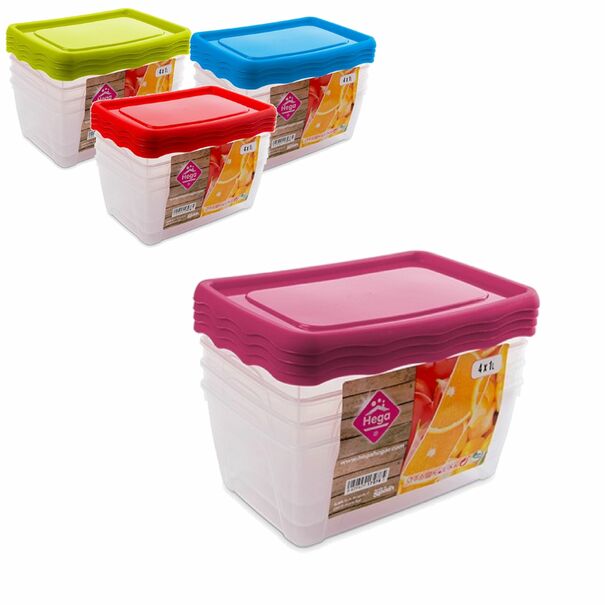 Komplet 4 pojemnik&oacute;w do przechowywania żywności Hega Practic 1000 ml mix kolor&oacute;w