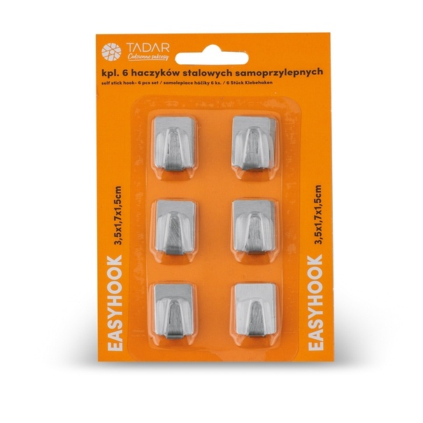 Komplet 6 haczyk&oacute;w stalowych samoprzylepnych Tadar EasyHook 2,5 x 1,7 x 1,5 cm