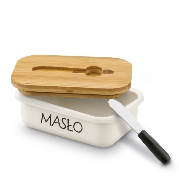 Maselniczka stalowa z pokrywką i nożykiem Tadar 15,5 x 10,5 x 6,5 cm kremowa