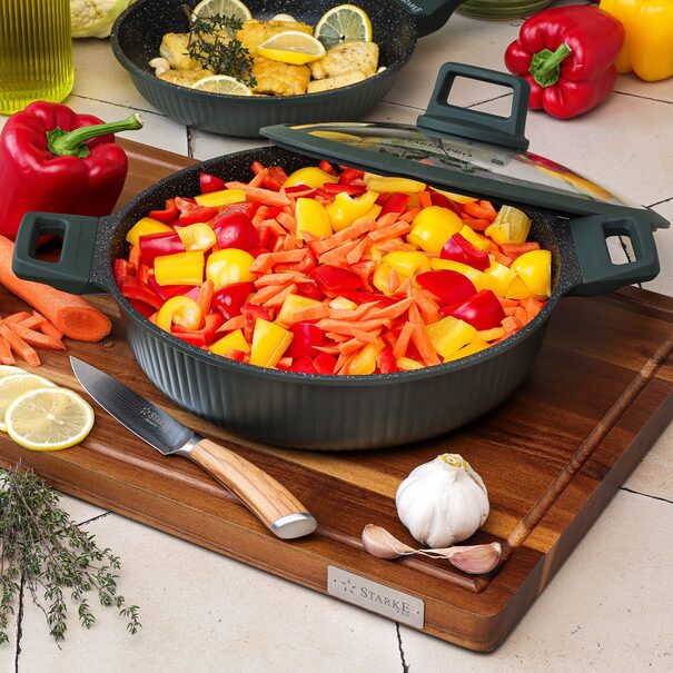 Patelnia marmurowa z pokrywką kr&oacute;tkie uchwyty Starke Pro Eridan 28 cm