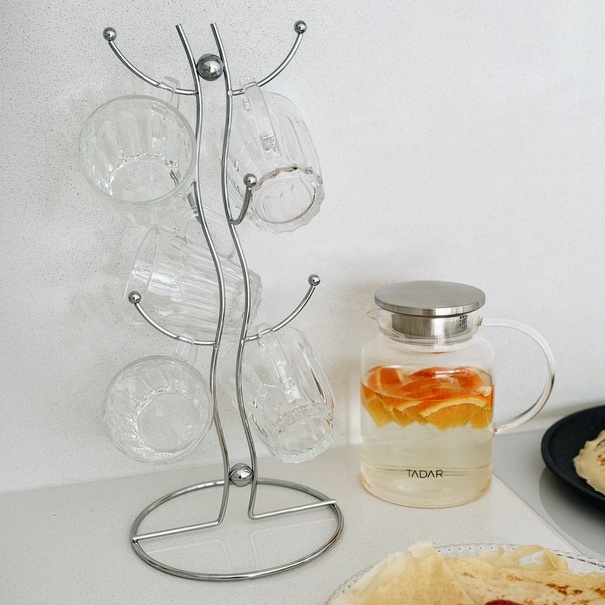 Stojak na kubki Tadar Fala 6 kubk&oacute;w srebrny