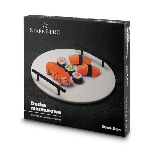 Deska do serwowania przekąsek marmurowa z uchwytami Starke Pro 30 cm biała