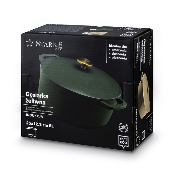 Gęsiarka żeliwna emaliowana Starke Pro 5 l 25 x 12 cm okrągła kremowa