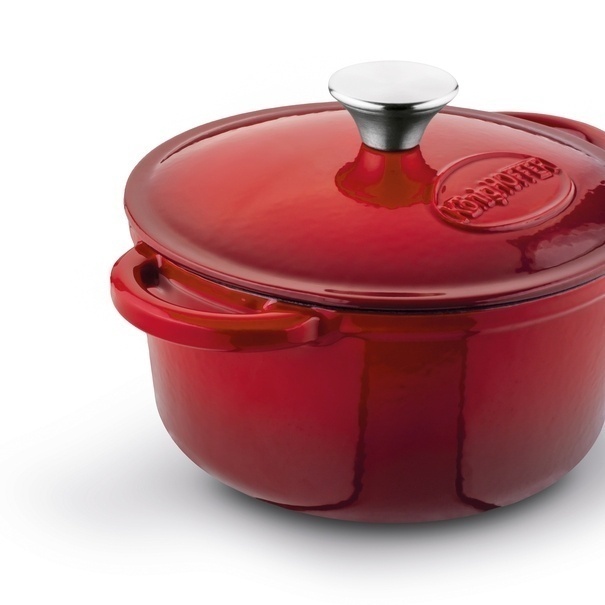 Komplet naczyń żeliwnych 5 element&oacute;w 2 garnki i patelnia Konighoffer czerwone