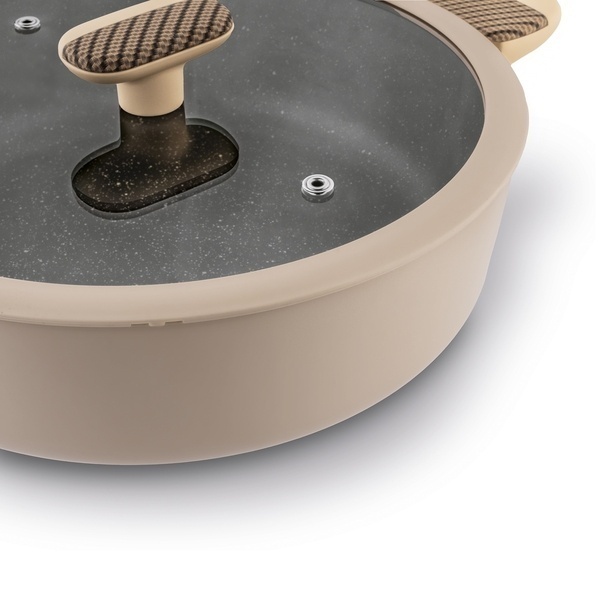 Patelnia na indukcję non stick kr&oacute;tkie uchwyty z pokrywką Starke Pro Light Coffee 28 cm