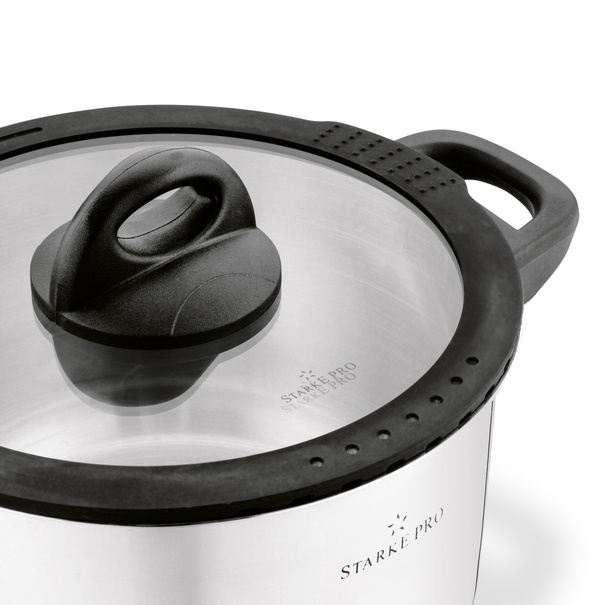 Zestaw garnk&oacute;w nierdzewnych z pokrywkami Starke Pro Sante 8 element&oacute;w i komplet 6 szklanek Sue 400 ml z podkładkami