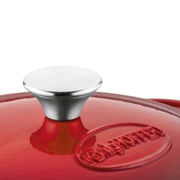 Komplet naczyń żeliwnych 5 element&oacute;w 2 garnki i patelnia Konighoffer czerwone