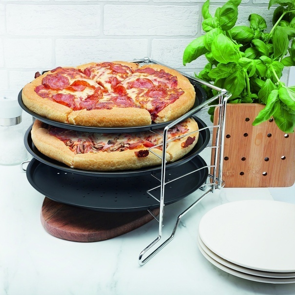 Komplet 3 blach do pizzy ze stojakiem Tadar Appetito 32 cm