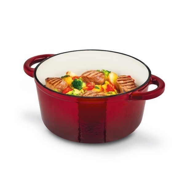 Komplet naczyń żeliwnych 5 element&oacute;w 2 garnki i patelnia Konighoffer czerwone