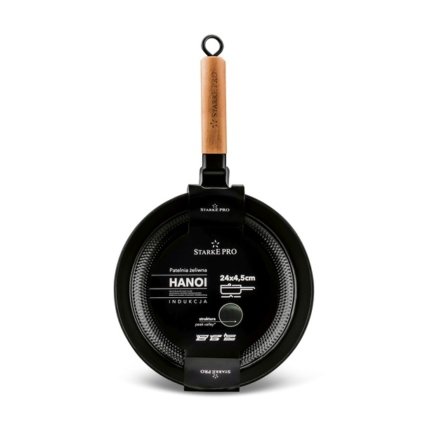 Patelnia żeliwna emaliowana z drewnianym uchwytem Starke Pro Hanoi 24 cm