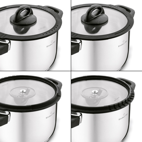 Zestaw garnk&oacute;w nierdzewnych z pokrywkami Starke Pro Sante 8 element&oacute;w i komplet 6 szklanek Sue 400 ml z podkładkami