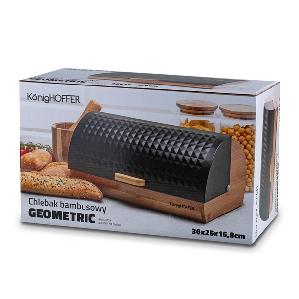 Chlebak drewniany Konighoffer Geometric 36 x 25 x 17 cm czarny