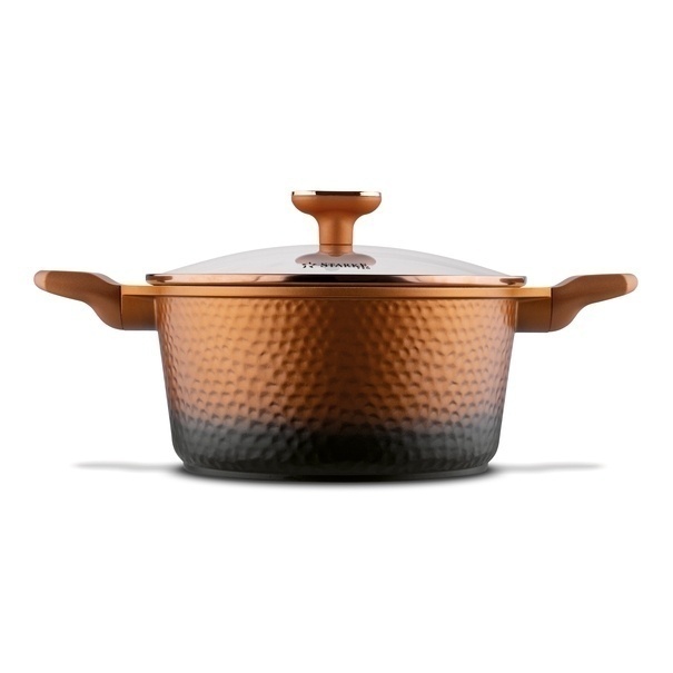 Zestaw garnk&oacute;w na indukcję Starke Pro Texture Copper 10 element&oacute;w i 3 noże Toshiro