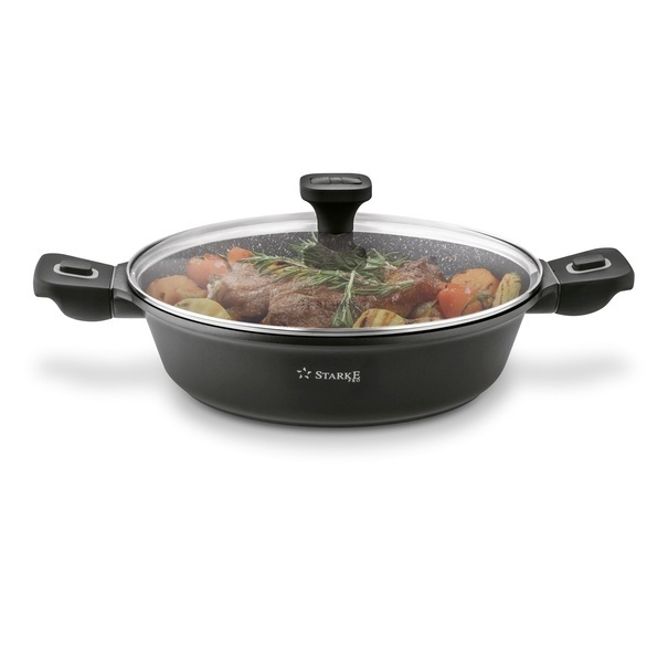 Patelnia marmurowa na indukcję kr&oacute;tkie uchwyty Starke Pro Svart Marble 28 cm