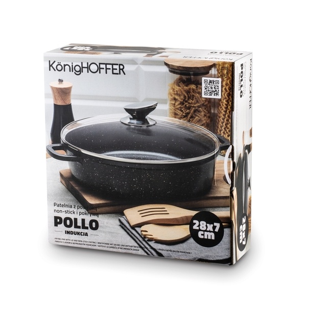 Patelnia na indukcję głęboka kr&oacute;tkie uchwyty Konighoffer Pollo Black 28 x 7 cm