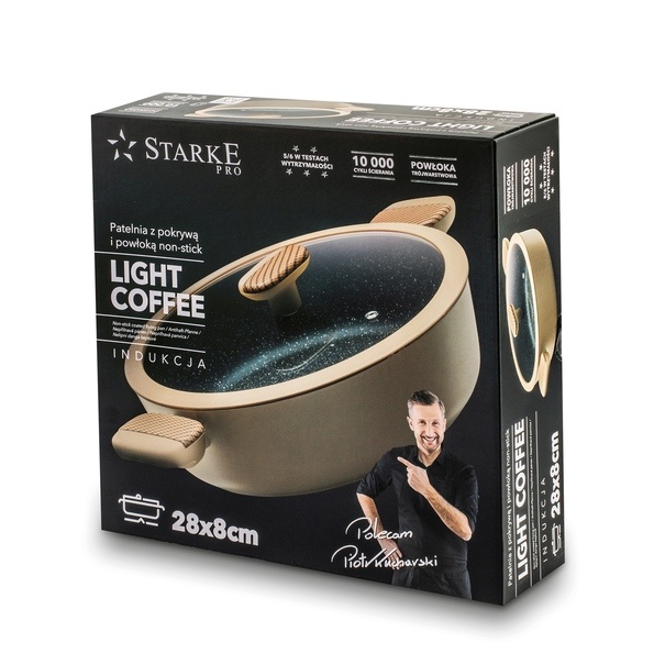 Patelnia na indukcję non stick kr&oacute;tkie uchwyty z pokrywką Starke Pro Light Coffee 28 cm