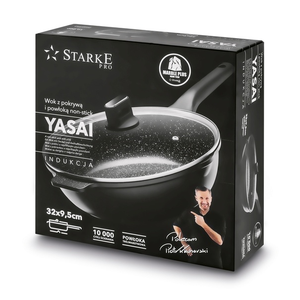 Patelnia WOK na indukcję z pokrywką Starke Pro Yasai 32 cm