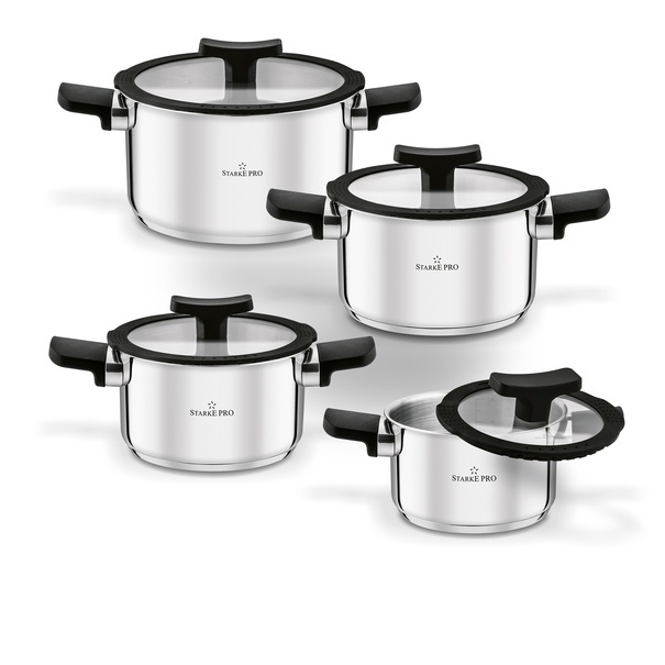 Zestaw garnk&oacute;w nierdzewnych z pokrywkami Starke Pro Eterno 8 element&oacute;w