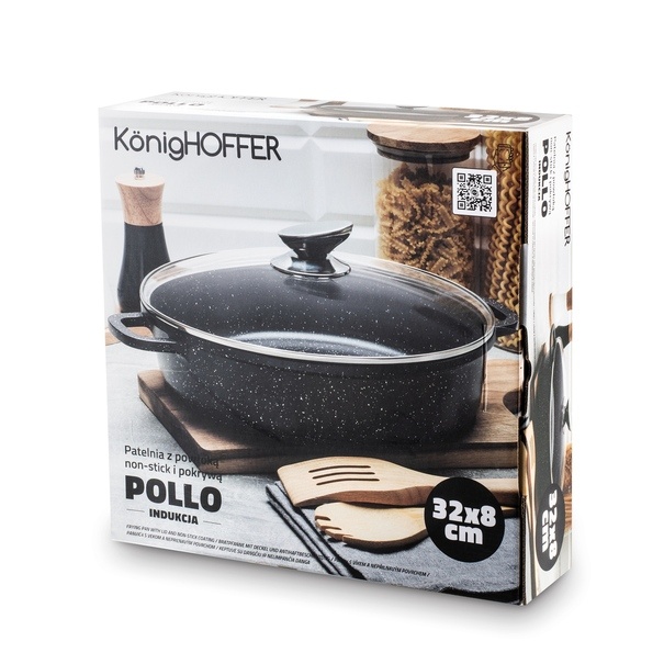 Patelnia na indukcję głęboka krótkie uchwyty Konighoffer Pollo Black 32 x 8 cm