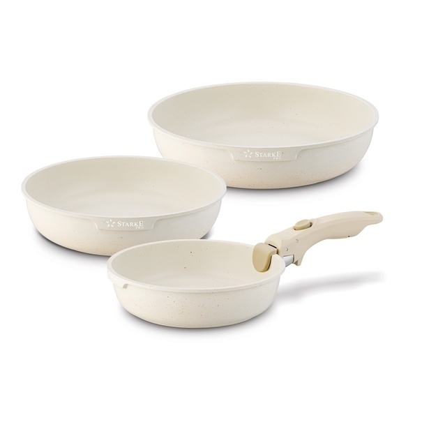 Zestaw 3 patelni Starke Pro Compacti Cream 4 elementy odpinany uchwyt