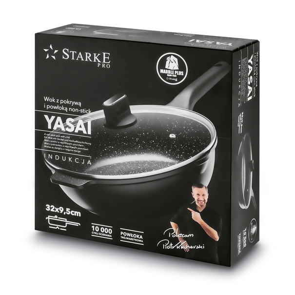 Patelnia WOK na indukcję z pokrywką Starke Pro Yasai 32 cm