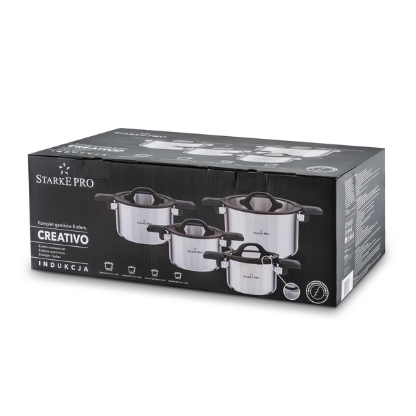 Zestaw garnk&oacute;w nierdzewnych z pokrywkami Starke Pro Creativo 8 element&oacute;w