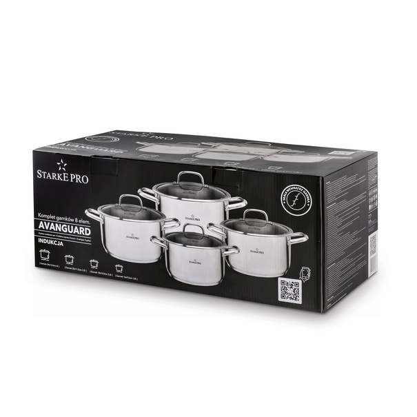Zestaw garnk&oacute;w ze stali nierdzewnej Starke Pro Avanguard 8 element&oacute;w