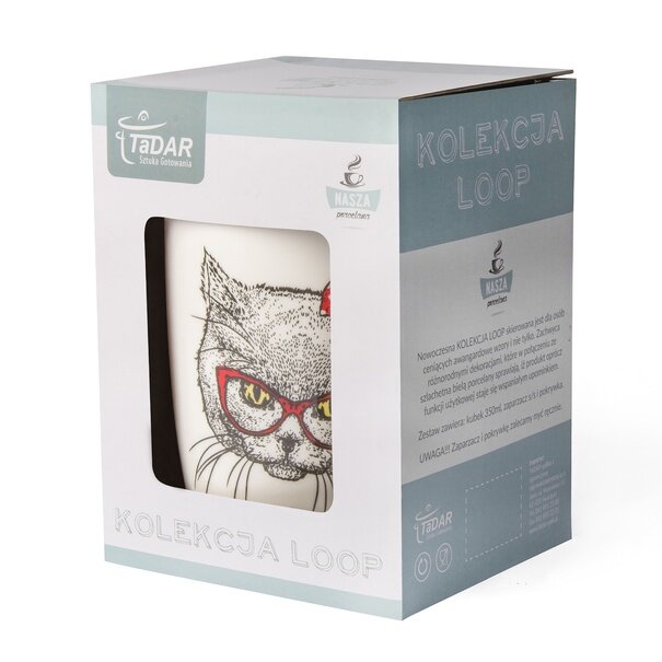 Kubek porcelanowy z zaparzaczem i pokrywką Tadar Loop Kocica 350 ml