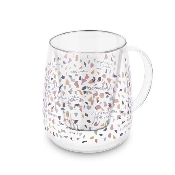 Kubek szklany z zaparzaczem i ceramiczną pokrywką Tadar Uśmiechnij się 500 ml