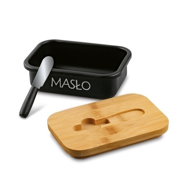 Maselniczka stalowa z pokrywką i nożykiem Tadar 15,5 x 10,5 x 6,5 cm czarna