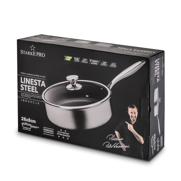 Patelnia głęboka nierdzewna Starke Pro Linesta Steel 28 x 8 cm z pokrywką