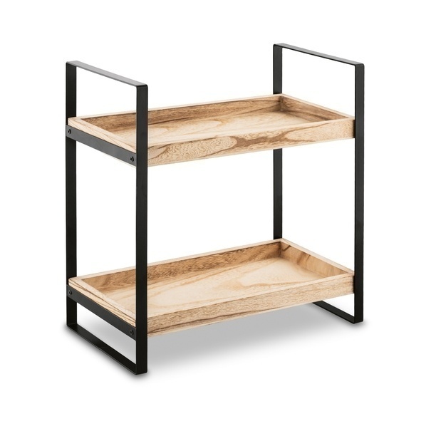 Półki drewniane stojące na stalowym stelażu Tadar 2-poziomy 34 x 18 x 34 cm