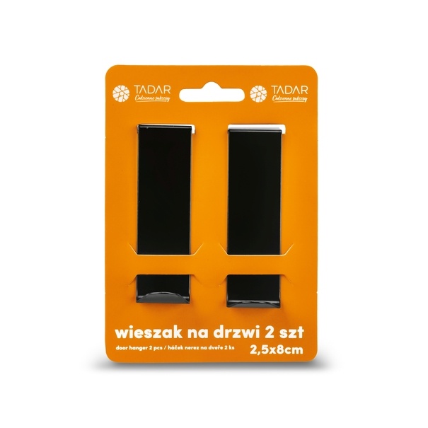 Wieszak na drzwi metalowy Tadar 8 x 2,5 cm czarny 2 sztuki