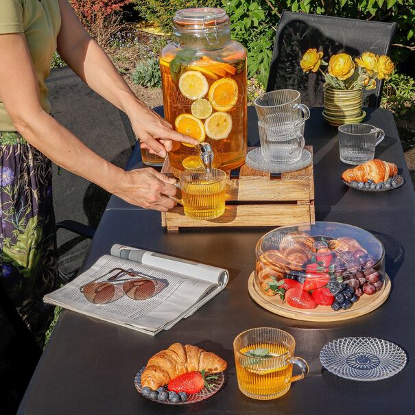 Zestaw garnk&oacute;w nierdzewnych z pokrywkami Starke Pro Sante 8 element&oacute;w i komplet 6 szklanek Sue 400 ml z podkładkami