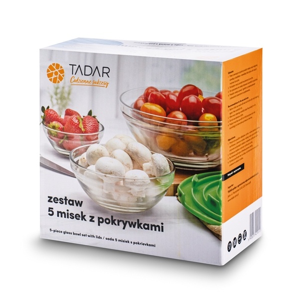 Miski szklane z pokrywkami Tadar 9 cm 10,5 cm 12,5 cm 14 cm 17 cm niebieskie