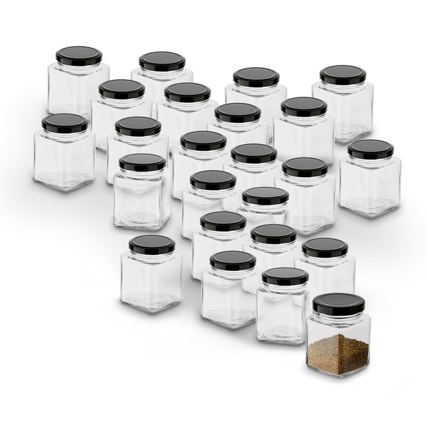 Słoiki szklane z metalową zakrętką Tadar Belo 150 ml 24 sztuki i 96 etykiet na przyprawy