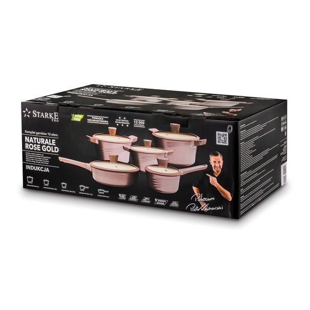 Zestaw garnk&oacute;w ceramicznych na indukcję Starke Pro Naturale Rose Gold 10 element&oacute;w